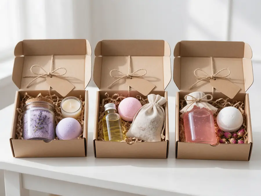 Tres kits de spa en cajas de regalo